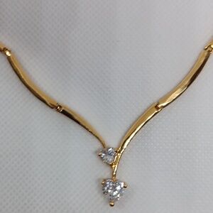 Gold Necklace with CZ Double Heart 17"